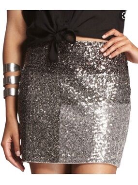 Express | Silver Gray Sequin Color Block Lined Mini‎ Skirt L